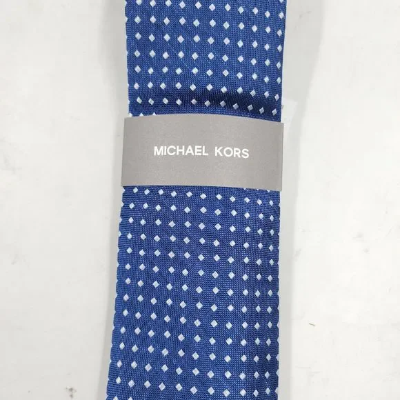 MICHAEL KORS Classic Simple Small Square Print Neck Tie Men's One Size Navy - Picture 5 of 13
